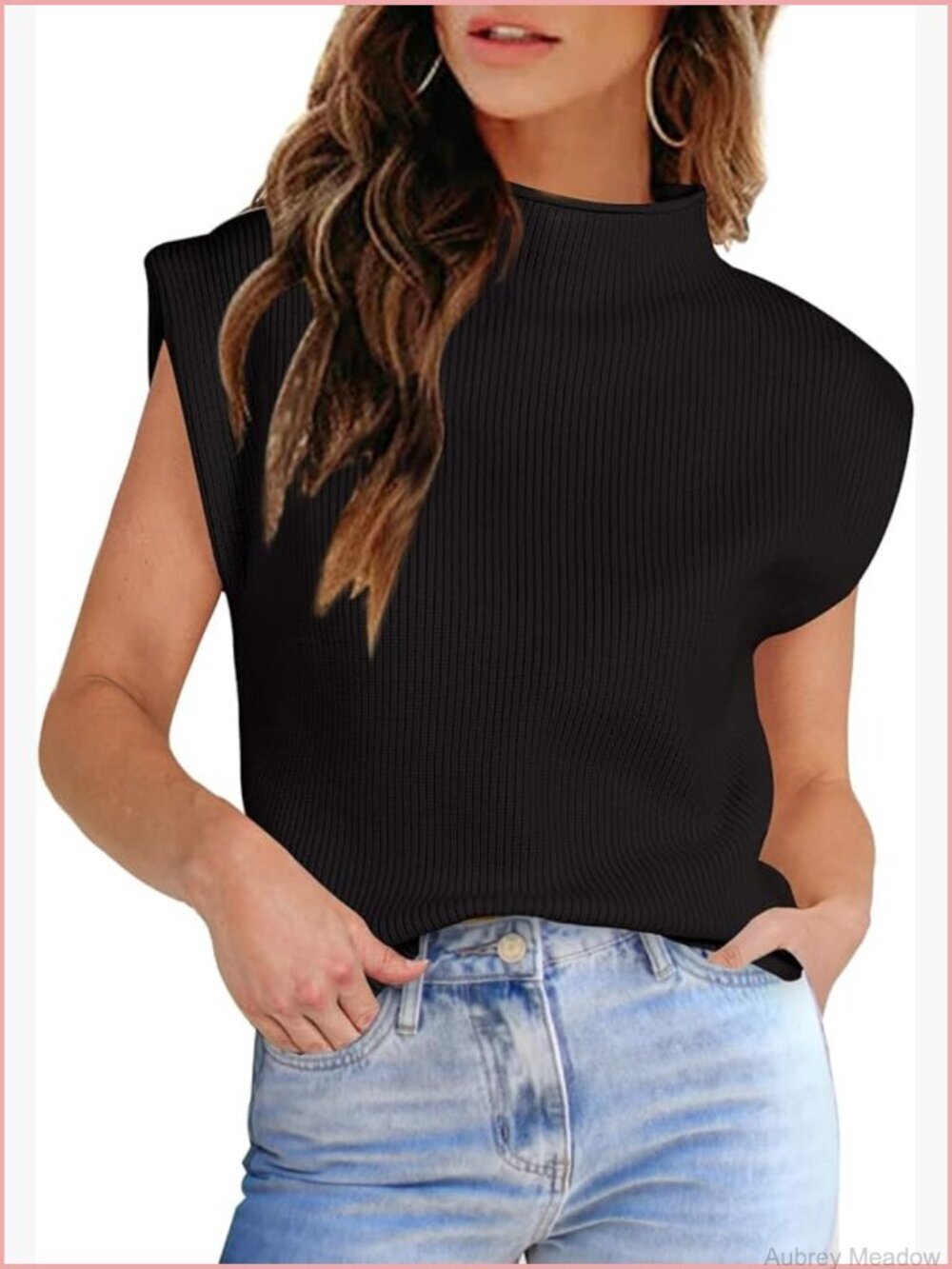 Sleeveless Turtleneck Knit Tank Top Mock Neck Slim Fit Vest